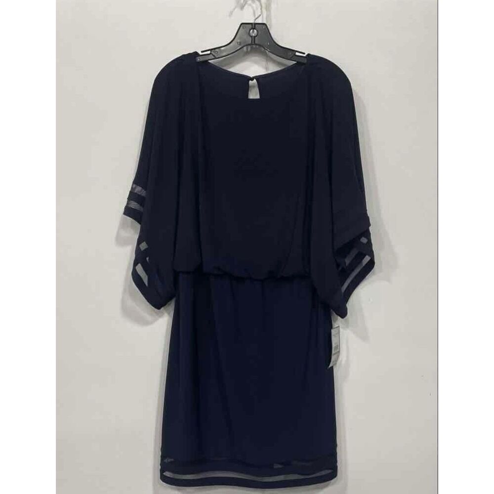 Jessica Howard Navy Chiffon Overlay Cape Sleeve Dress NWT Women's Size 12 Cockta